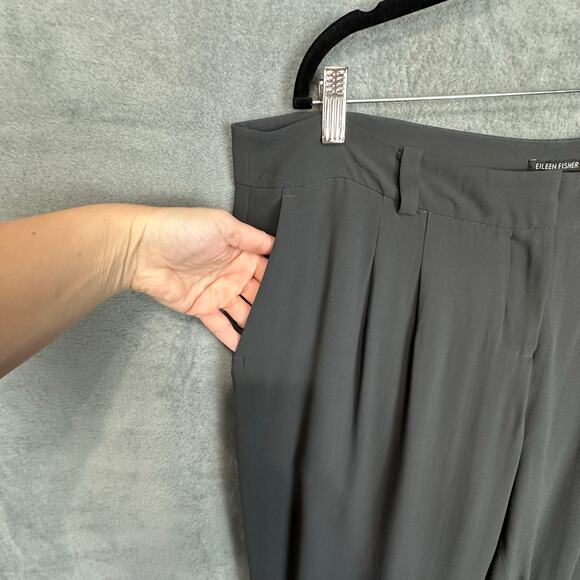 Eileen Fisher Pants Womens Extra Large Gray 100% Silk Crop Neutral Minimalist - Picture 3 of 15